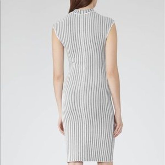 Reiss Vienna Jersey Knit Mock Sleeveless  White & Black Stripe Dress Sz 8 - NWOT - Picture 2 of 10